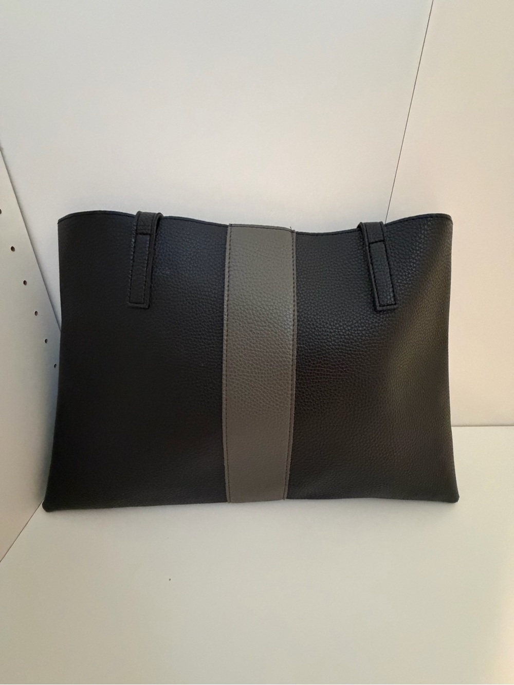 Vince Camuto Luck Tote Black Gray Stripe Large Pebbled Vegan Leather Bag